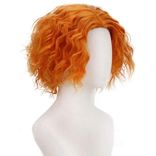 PARTY ZONE Orange Short Curly Cosplay Wig - Synthetic Wavy Costume Hair