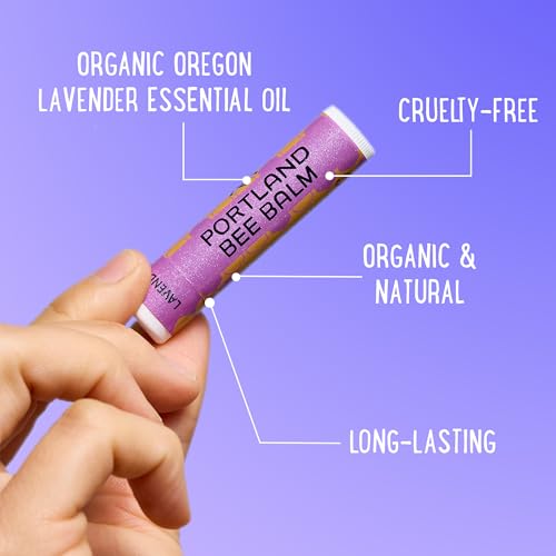 Portland Bee Balm Lavender Lip Balm 3 Pack - All Natural Beeswax Moisturizer