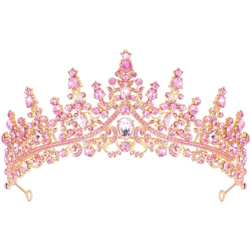 Pink Crown for Women - Crystal Queen Tiara for Weddings & Parties