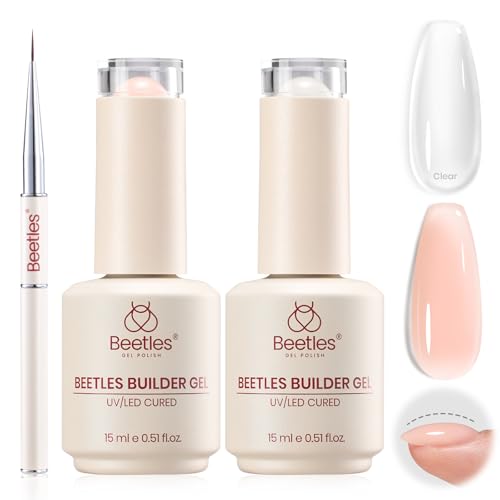 Beetles Builder Gel Nail Kit - 2 Pcs Clear & Nude Gels for Strengthening & Building