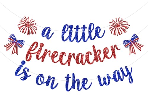 A Little Firecracker Is On The Way Banner - 4th of July Baby Shower Decoration