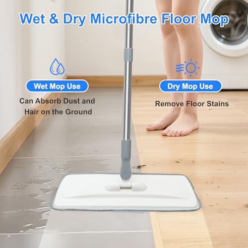 wlich Microfiber Floor Mop - 55" Extendable with 4 Reusable Pads
