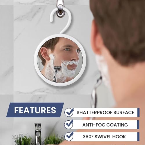 MIRRORVANA White Fogless Shower Shaving Mirror - 6.7 Inch, Hangable & Shatterproof