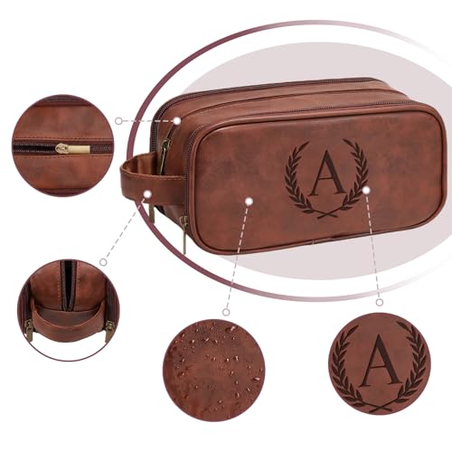 Janhavi Men's Travel Toiletry Bag - Red Brown with Engraved Initials