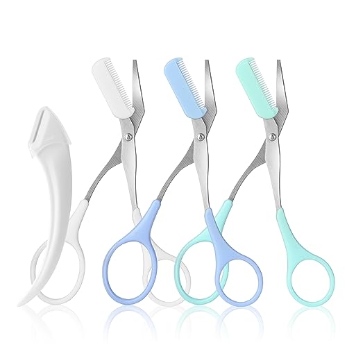 JIAKAI 3-Pack Eyebrow Scissors and Razor Set for Men Women - Green, Blue, White