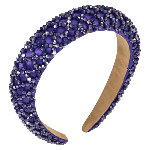 Beaded Rhinestone Padded Headband for Women - Sparkle Crystal Hair Accessory