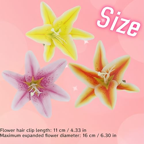 Fosrisix 3-Pack Large Plumeria Hair Clips – Tropical Lily Floral Hair Barrette in Pink/Orange/Yellow (Orange Yellow Pink)