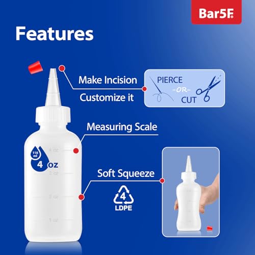 Bar5F 4 oz Soft Squeeze Hair Applicator Bottles, 4-Pack