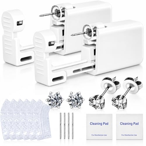 Anzero Ear Piercing Kit Disposable Ear Piercing Gun Kit with Sterile CZ Studs, Painless Piercing Gun for Home Self-Use, Easy & Safe Piercing for Women, Men & Girls - 5MM