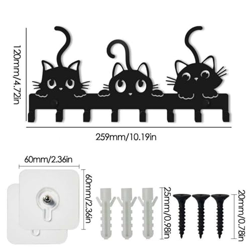 YXE Metal Key Holder Wall Mount with 8 Hooks - Cat Theme Organizer