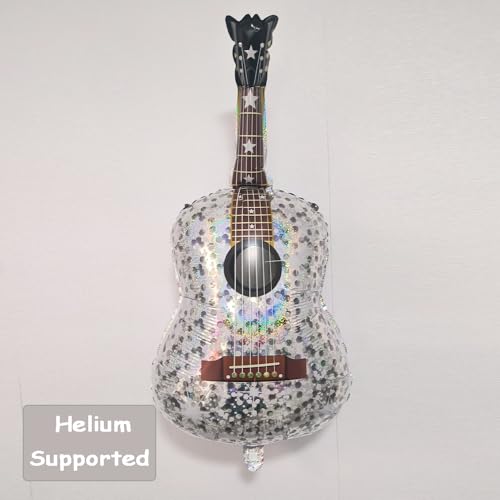 22-Inch Silver Inflatable Guitar & Disco Ball Balloons for Parties