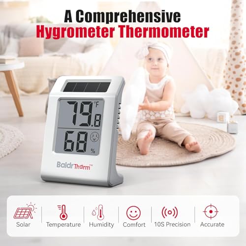 Solar-Powered Digital Thermometer & Hygrometer - 2 Pack for Home & Baby Rooms