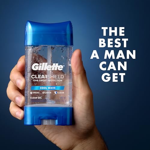 Gillette Antiperspirant and Deodorant for Men, 72hr Sweat & Odor Protection, Long Lasting Freshness, Anti-White Mark Technology, Clear Gel, Cool Wave Scent, 3.8 oz (Pack of 3)