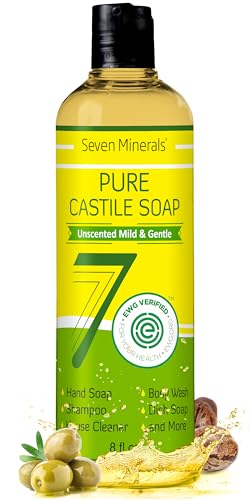 Seven Minerals Pure Castile Soap - Unscented, Vegan & Gentle for Sensitive Skin - 8 Fl Oz