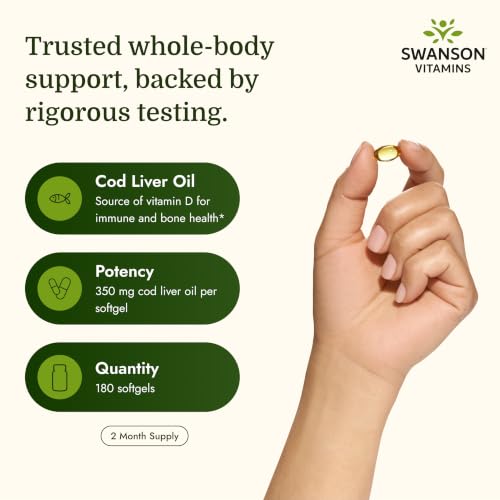 Swanson Cod Liver Oil with Vitamin A - 180 Softgels, 350mg - Supports Bone, Skin & Eye Health