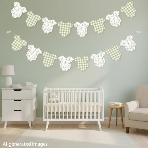 Silly Goose Sage Green Gingham Banner - 2Pcs Baby Shower Decor