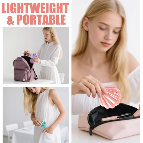 Iridescent Shell Folding Hair Brush with Mirror - Compact Travel Size