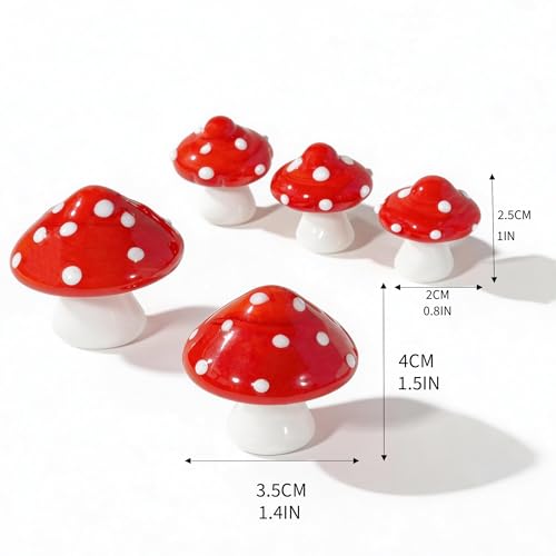Handcrafted Miniature Glass Mushroom Figurines Set - 5pcs