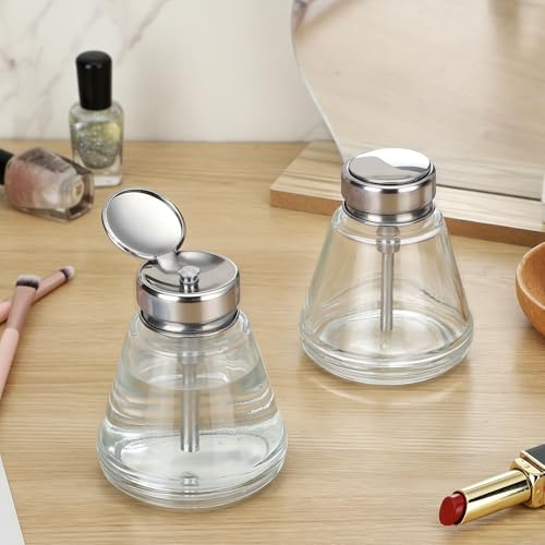 Noverlife 2-Pack 6Oz Glass Acetone Pump Dispenser for Nail Polish Remover