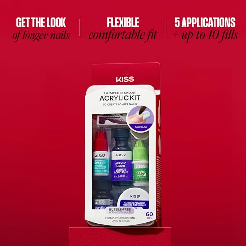 Kiss Complete Salon Acrylic Nail Kit with 64 Tips & Glue