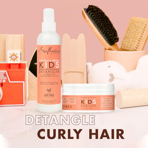 SheaMoisture Kids Curly Hair Bundle, Coconut & Hibiscus Curling Butter Cream + Extra-Moisturizing Detangler Spray, Anti-Frizz Hair Products, Natural