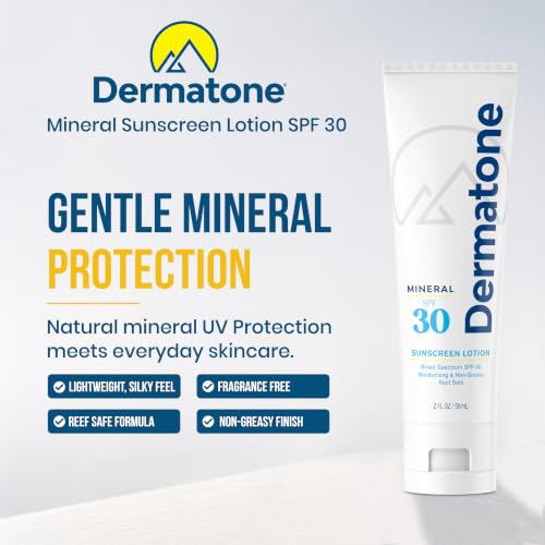 Dermatone Mineral Sunscreen Lotion SPF 30 - 2 Fl Oz | Reef Safe, Non-Greasy, Unscented