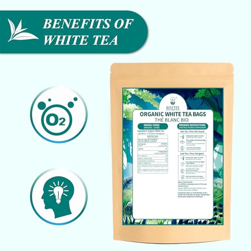 WT WEETEE Organic White Tea Bags - 100ct Low Caffeine & Antioxidants