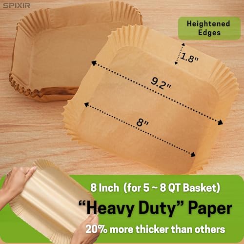 Heavy-Duty Air Fryer Paper Liners - 100 Pcs, 8" Square, Non-Stick