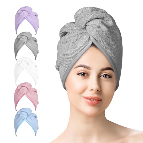Microfiber Hair Towel 2 Pack - Absorbent Turban for Quick Drying
