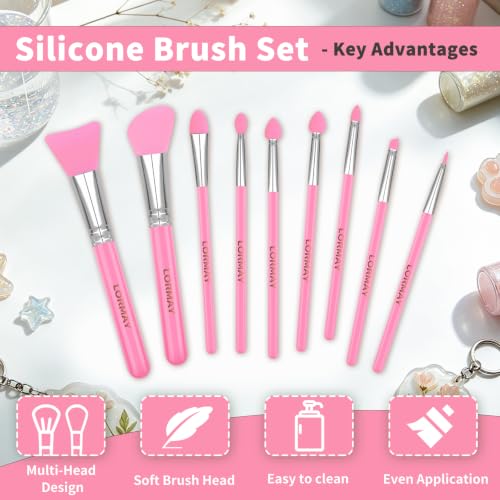LORMAY 9-Piece Silicone Brush Set for UV Resin Crafting & Makeup
