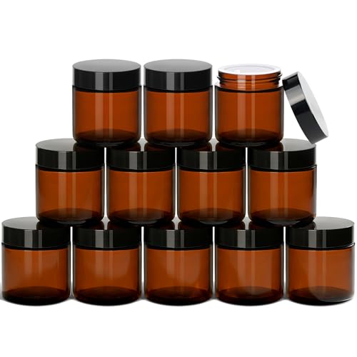 Qeirudu 4 oz Amber Glass Jars with Lids - 12 Pack, UV Protection & Leak-proof