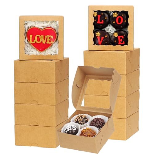 40 Pack 4x4x2 Inch Kraft Bakery Boxes with Window for Treats