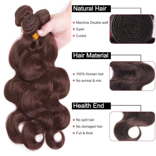 Aikebi Brazilian Body Wave Hair Bundles #4 Brown B - 18 20 22 Inch