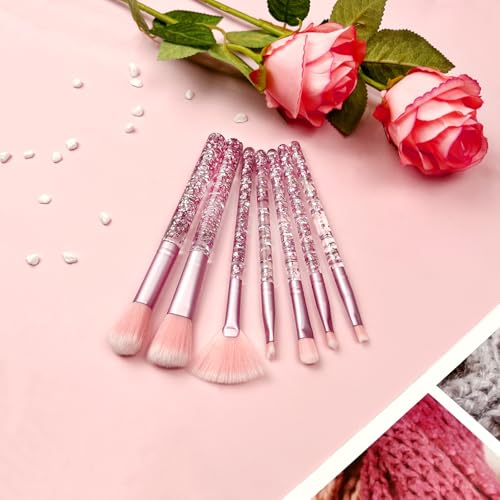 7-Piece Pink Unicorn Makeup Brush Set with Glitter Accents