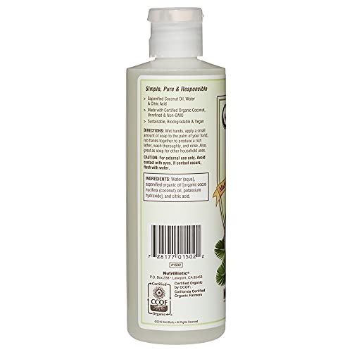 NutriBiotic Organic Coconut Oil Soap, Unscented 8 Oz - Vegan & Biodegradable