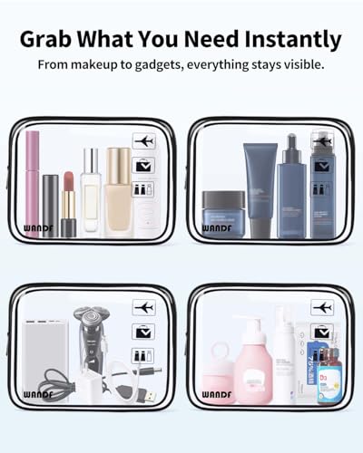 WANDF TSA Approved Clear Toiletry Bag - 2 Pack, Quart Size