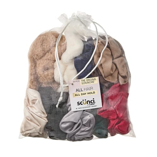 Holiday Assorted Satin, Velvet & Sherpa Scrunchies 20-Pack with Storage Bag