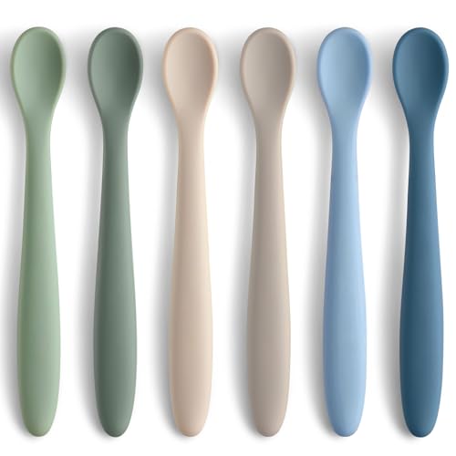 Silicone Baby Feeding Spoons - 6 Pack Soft-Tip Utensils for Infants