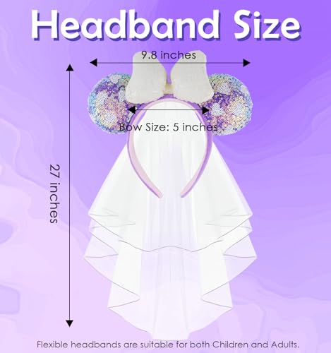 3D Purple Heart Bridal Mouse Ear Headband with Veil - LIHELEI