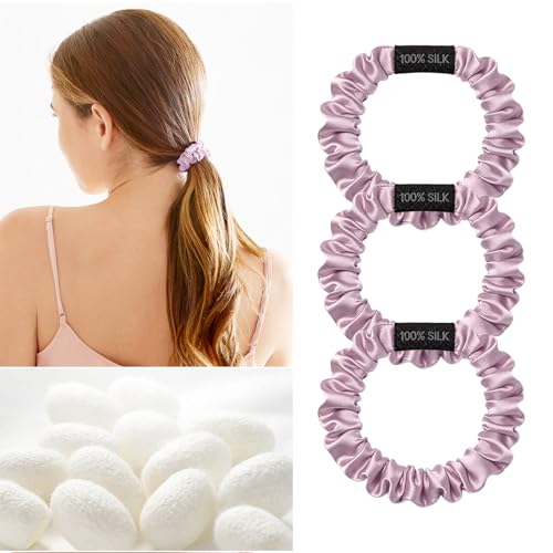 THXSILK 100% Mulberry Silk Scrunchies 3-Pack - No Damage Hair Ties