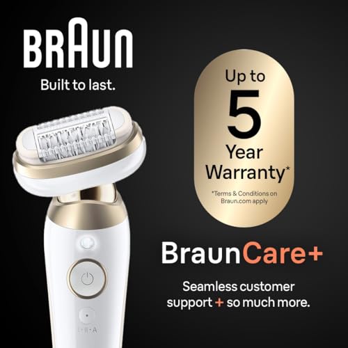 Braun Silk-?pil 9 Flex Epilator, 360 Flex and Pivoting Head, Wet and Dry, Includes Shaver Head, Trimmer Comb, SES9-041 3D, Tinted Gold