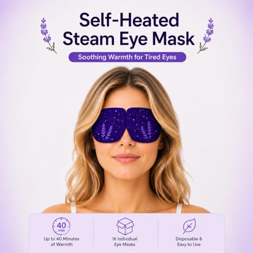 Lavender Steam Eye Mask - Self-Heating, Relaxing, Disposable for Sleep & Travel, 16 Pack