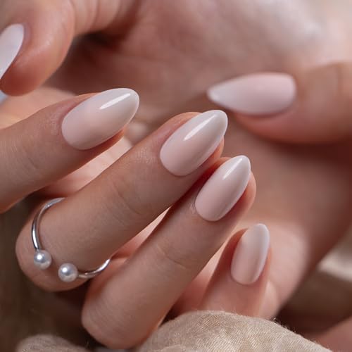 CurvLife Milky Veil White Medium Almond Press-On Nails - Soft Gel Kit