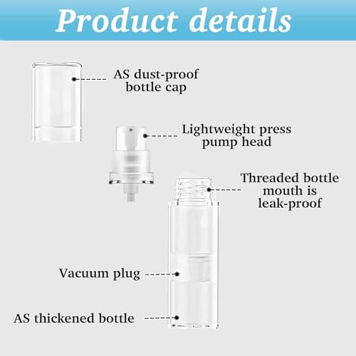 Gaahkai 12PCS Airless Pump Travel Bottles Set 5-15ml Leak-Proof Lotion Containers