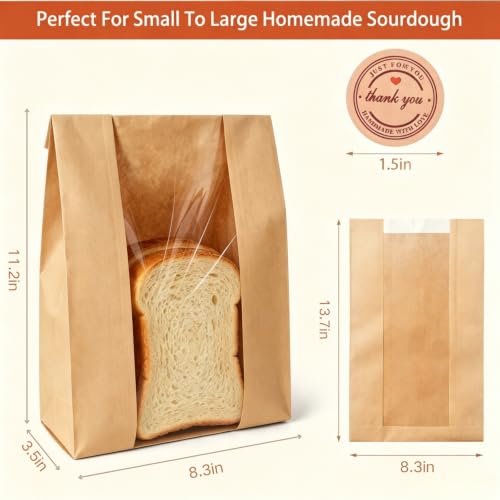 60 Pcs Clear Window Bread Bags for Homemade Sourdough & Baked Goods