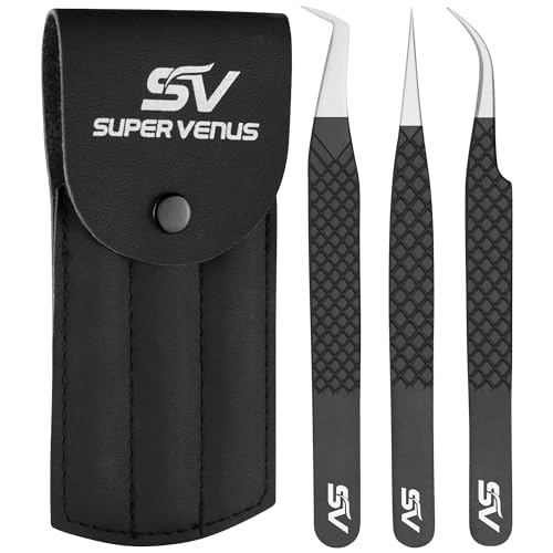Super Venus 3-Piece Lash Tweezers Set - Precision Japanese Steel for Eyelash Extensions