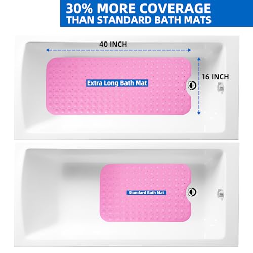 ZHICHENG Non-Slip Bath Mat 39 x 16 Inch - Machine Washable with Drain Holes