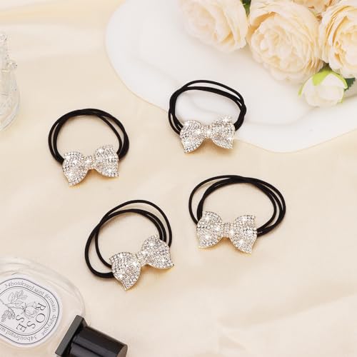 YISSION R-Beaded Bow Sparkly Rhinestone Hair Ties - Elegant Crystal Ponytail Holders for Women & Girls