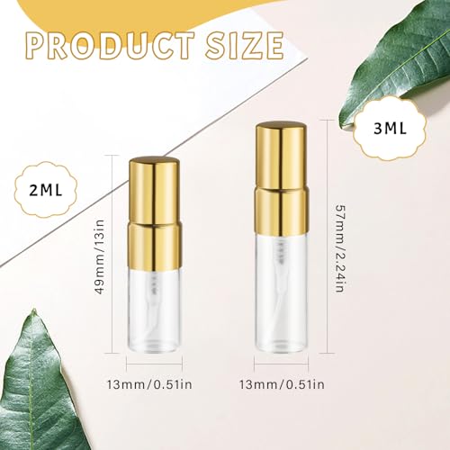 3ml Clear Glass Perfume Spray Bottles with Gold Nozzle - 30 Pack, Refillable Travel Atomizers