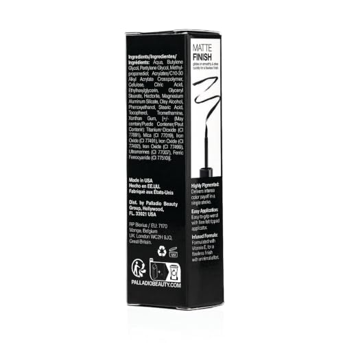 Palladio Liquid Eyeliner Black - Waterproof, Highly Pigmented, Precise Felt Tip, Cruelty-Free